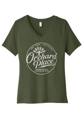140 Years Bella Canvas Womens V Neck Military Green